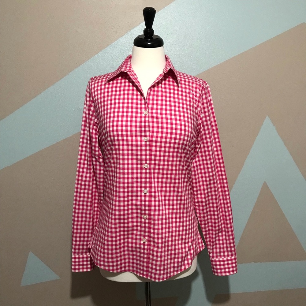 BANANA REPUBLIC Hot Pink White Gingham Button Down